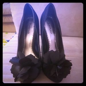 Bebe satin hidden platform heels